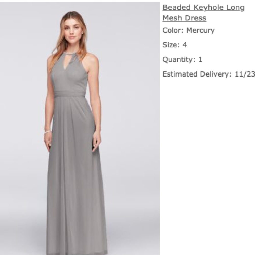 David's Bridal Bridesmaid Dress, Grey